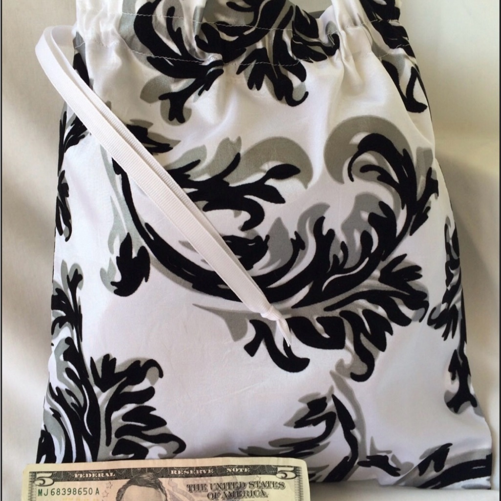 Bridal Money Bag Or Purse 11x12 Black White Embossed Fabric Hand Crafted